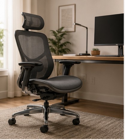 calm ergonomic support setup in a home room